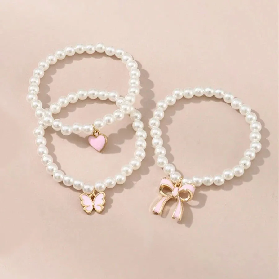 10930 01-b03-21 Tres Piezas Pulseras Perlas de Fantasia