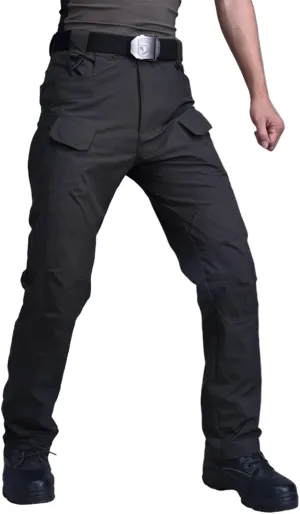 ADHOWBEW Tactical Cargo Pants for Men Elastic Waist Relaxed Fit Big and Tall Construction Pockets Hiking Trousers