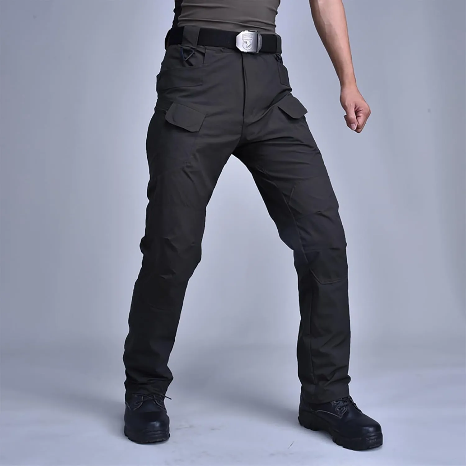 ADHOWBEW Tactical Cargo Pants for Men Elastic Waist Relaxed Fit Big and Tall Construction Pockets Hiking Trousers