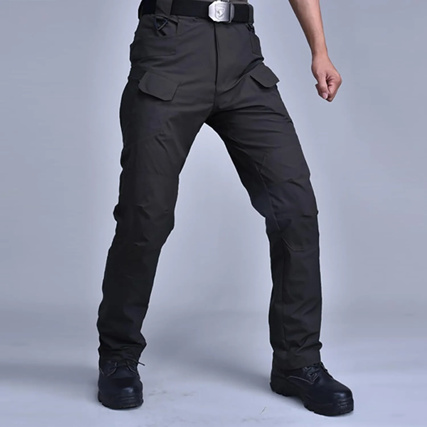 ADHOWBEW Tactical Cargo Pants for Men Elastic Waist Relaxed Fit Big and Tall Construction Pockets Hiking Trousers