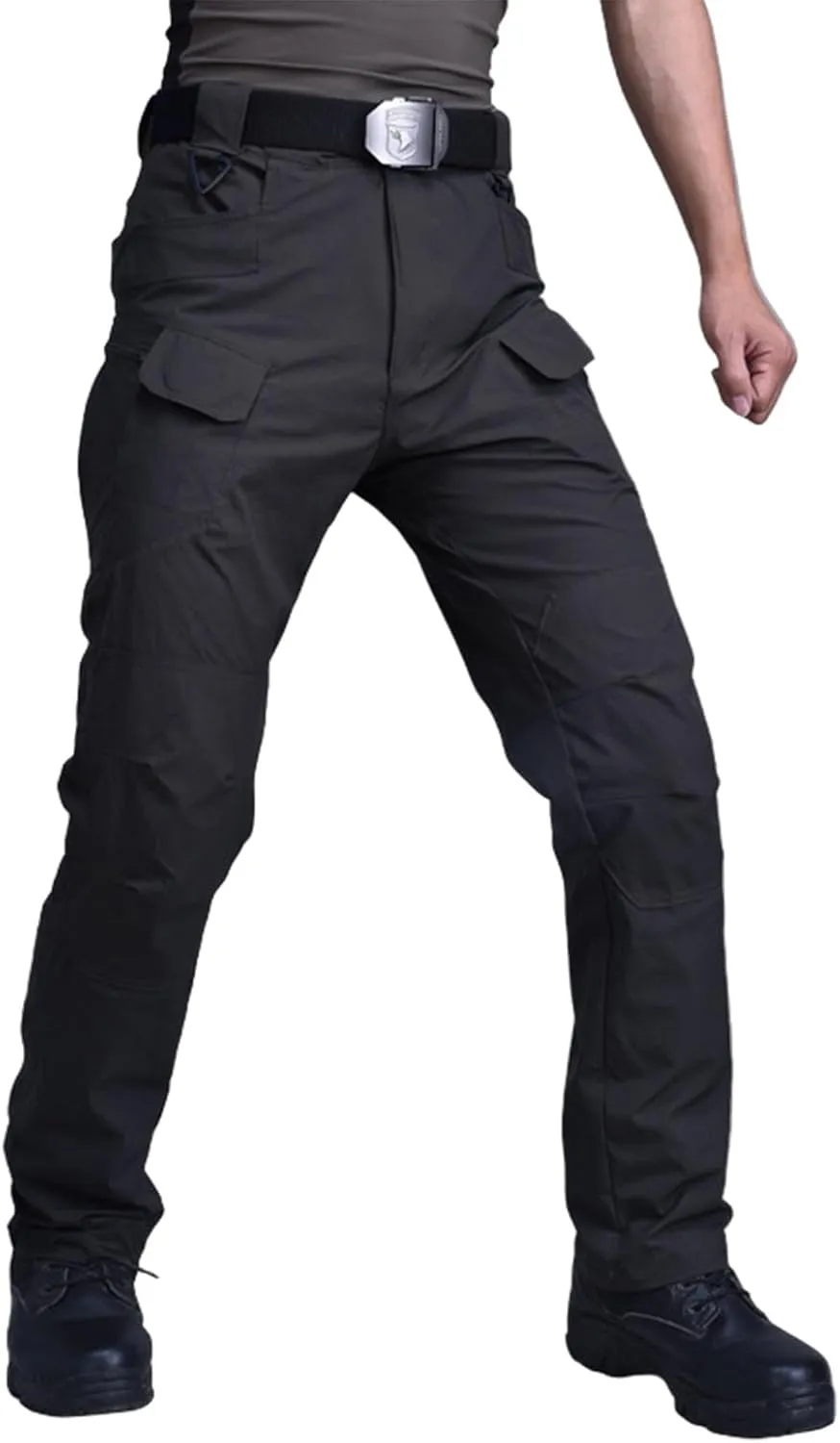 ADHOWBEW Tactical Cargo Pants for Men Elastic Waist Relaxed Fit Big and Tall Construction Pockets Hiking Trousers