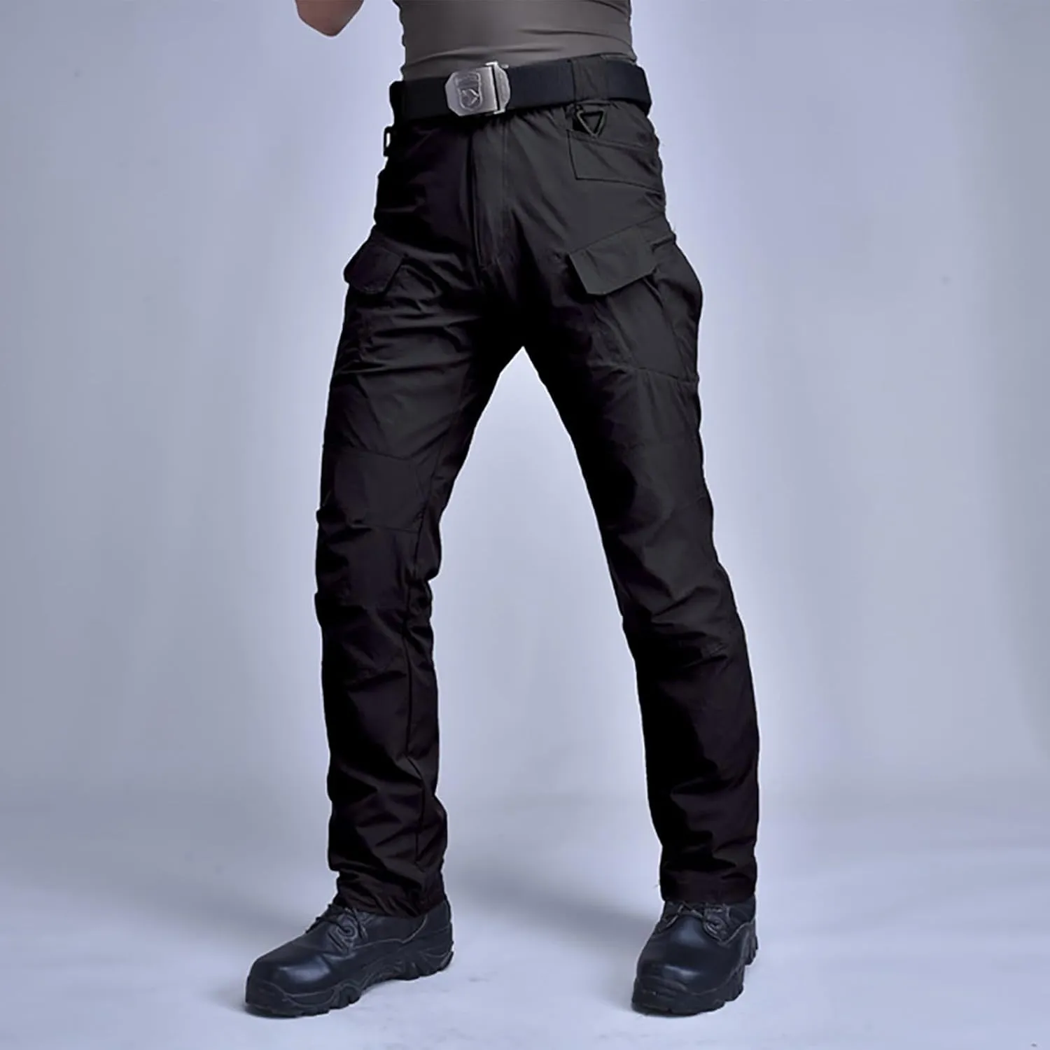 ADHOWBEW Tactical Cargo Pants for Men Elastic Waist Relaxed Fit Big and Tall Construction Pockets Hiking Trousers