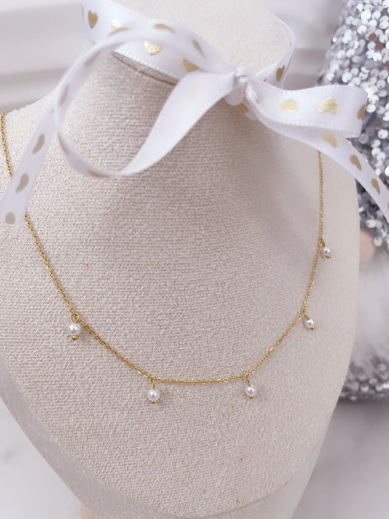 Amanda Necklace, Choker de Perlitas en Acero Inoxidable