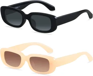 ANDWOOD Rectangle Sunglasses for Women Square Frames Trendy Retro Vintage 90s UV Protection Sun Glasses Small Face