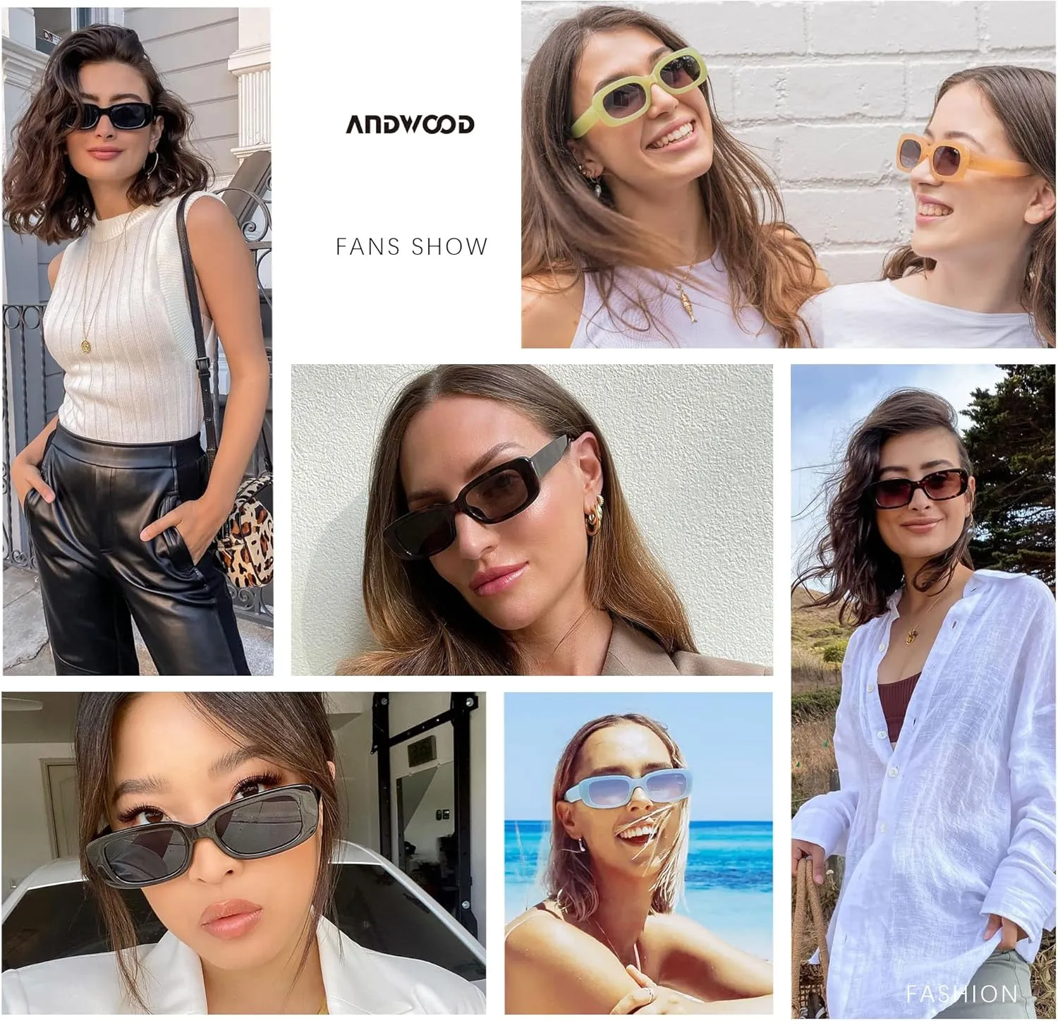 ANDWOOD Rectangle Sunglasses for Women Square Frames Trendy Retro Vintage 90s UV Protection Sun Glasses Small Face