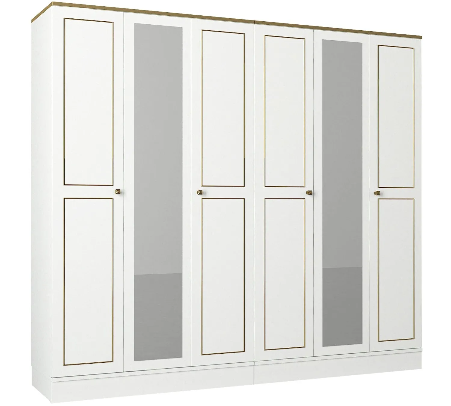 Armadio da camera classico con 6 ante e 2 specchi bianco e oro cm 210x47x194h