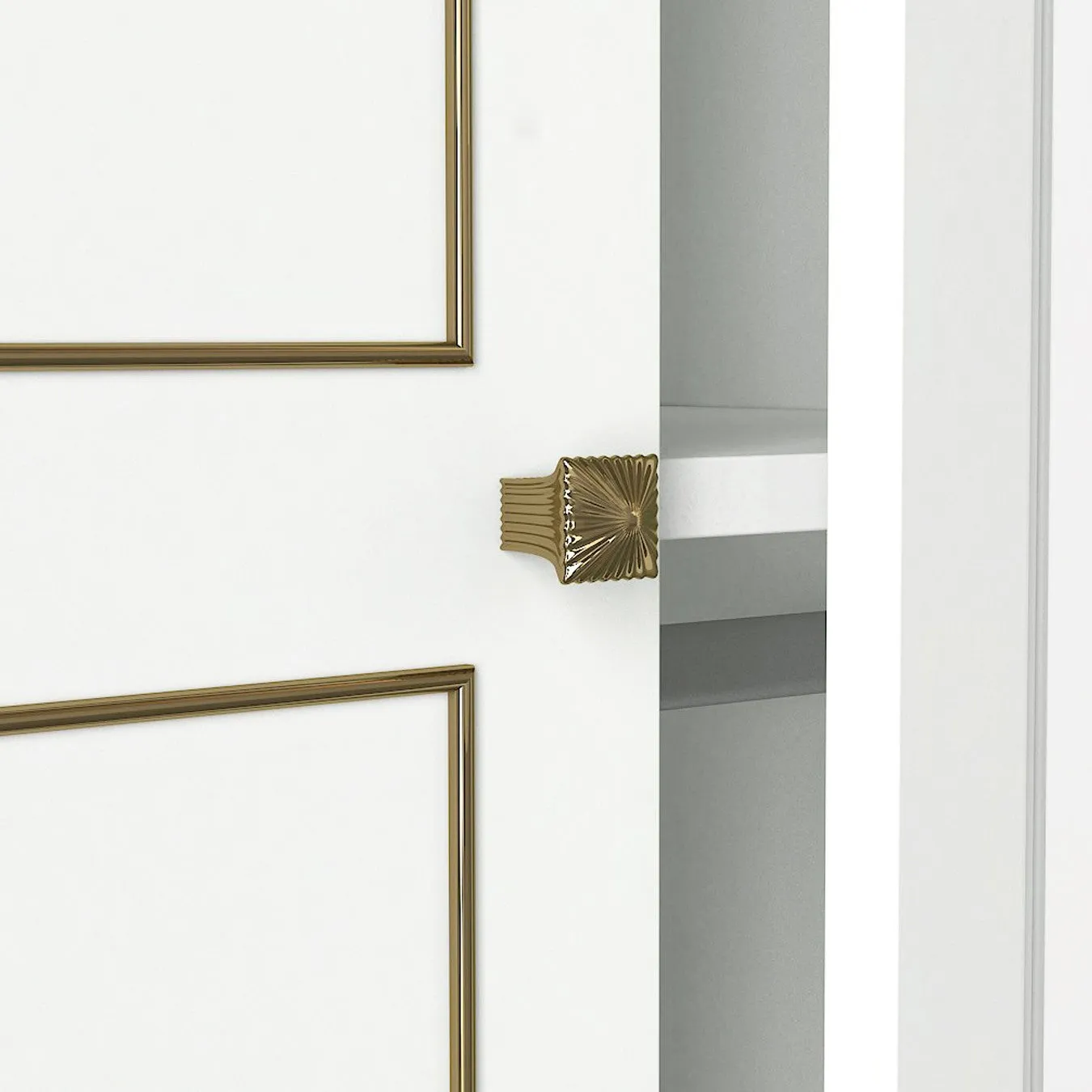 Armadio da camera classico con 6 ante e 2 specchi bianco e oro cm 210x47x194h