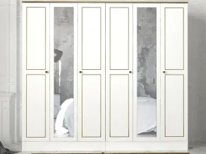 Armadio da camera classico con 6 ante e 2 specchi bianco e oro cm 210x47x194h