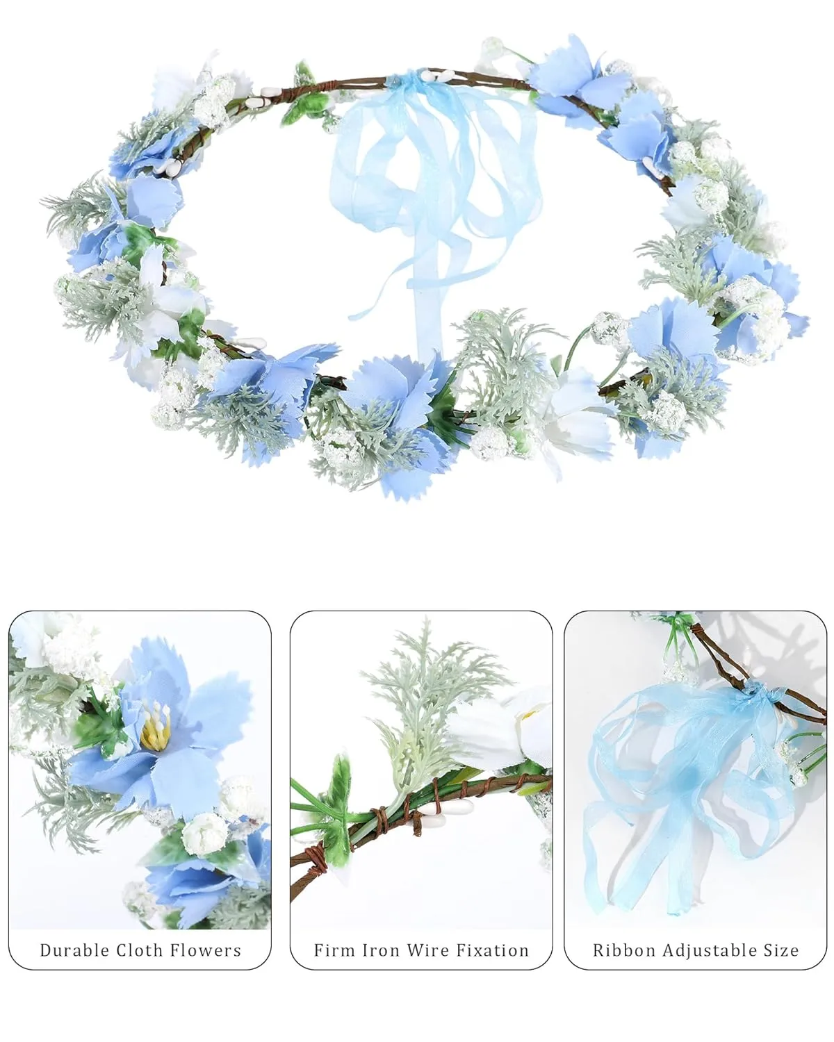 AWAYTR Leaf Flower Crown Garland Headpiece - Hair Floral Wreath Adjustable Flower Headbands for Bridal Wedding Festival Party Flower Leaves Crown