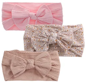 Baby-Girls-Elastics-Headwraps-Soft-Nylon-BowKnot - Floral Headbands Hairbands for Toddlers Newborn Infant Kids 3PCS