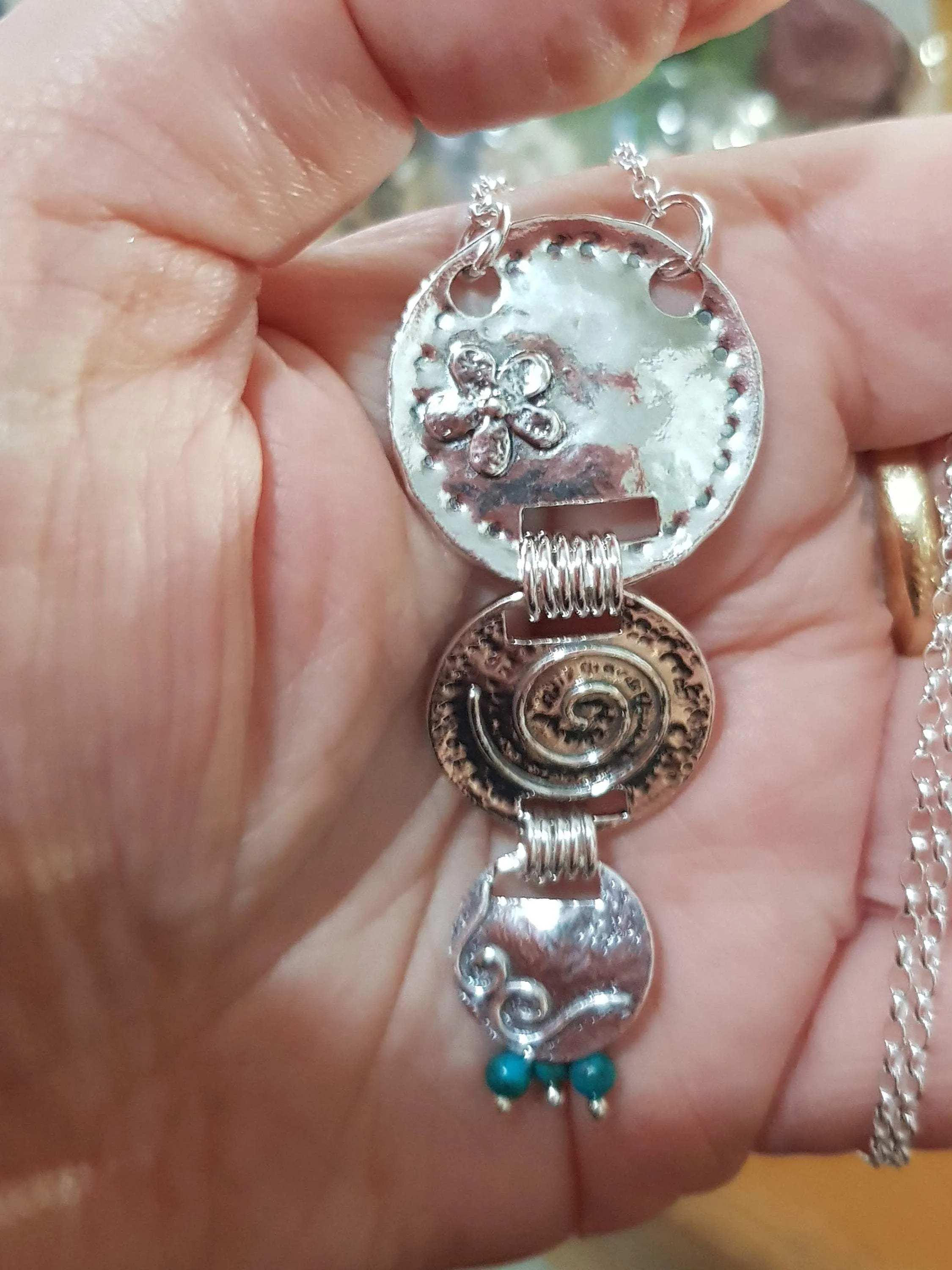Bluenoemi Sterling Silver Necklace for Woman pendant with turquoises stones