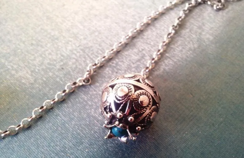 Bluenoemi Sterling Silver Necklace for Woman, Pomegranate Silver pendant with garnet / turquoise / opals / pearls / lapis