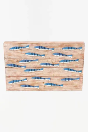 Caja de madera con banco de peces blancos y azules - D2269