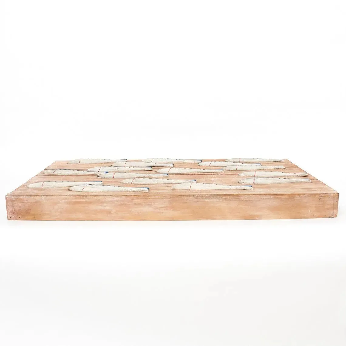 Caja de madera con banco de peces blancos y azules - D2269