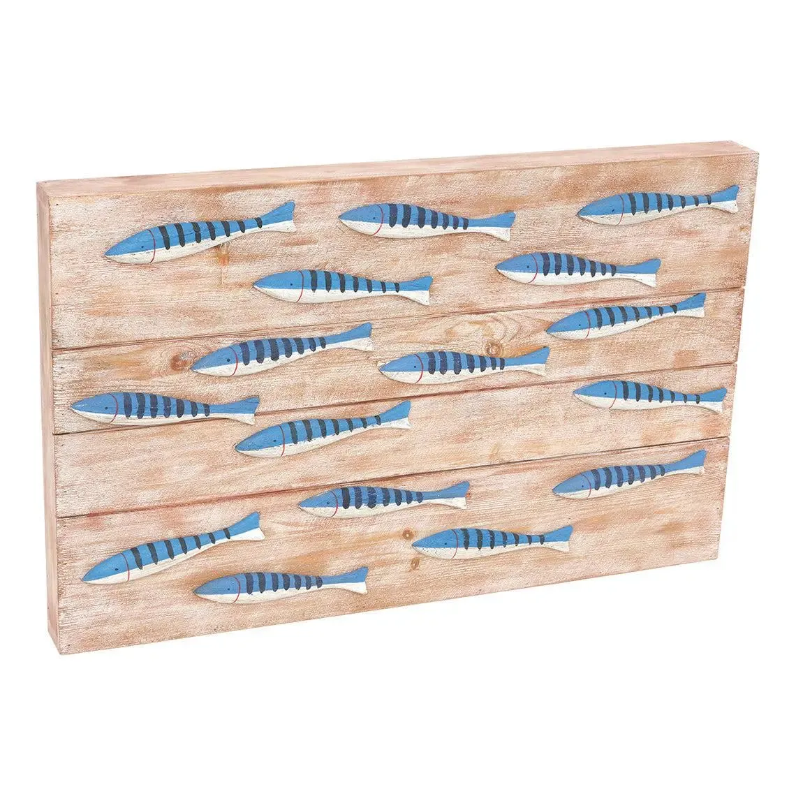 Caja de madera con banco de peces blancos y azules - D2269