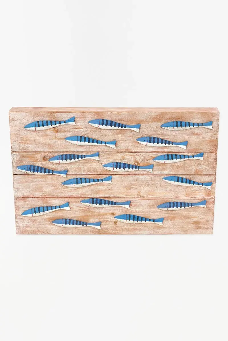 Caja de madera con banco de peces blancos y azules - D2269