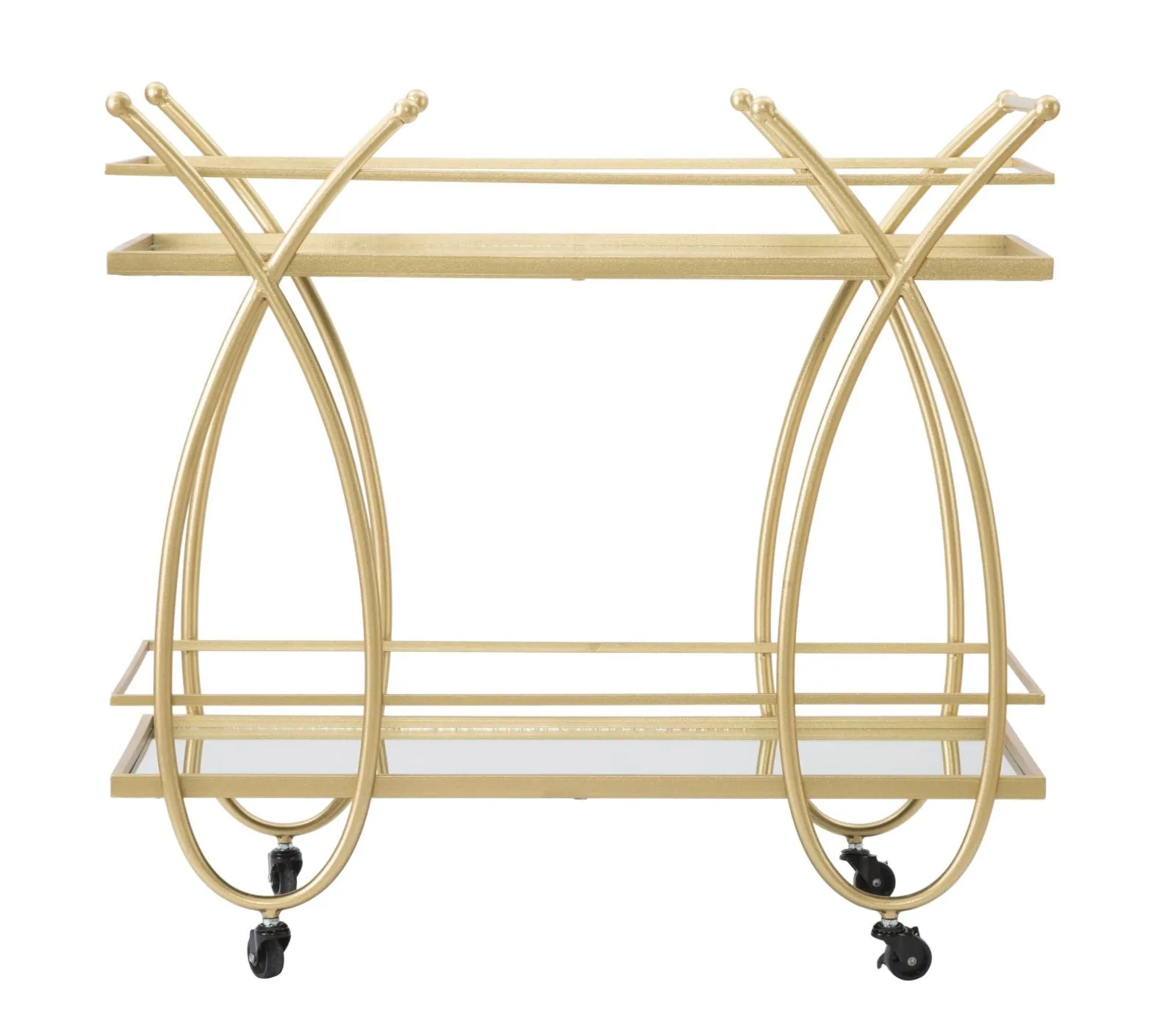 Carrello portavivande moderno in metallo colore oro con specchi cm 80x40x75h