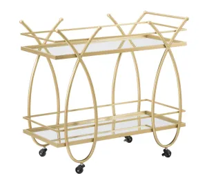 Carrello portavivande moderno in metallo colore oro con specchi cm 80x40x75h