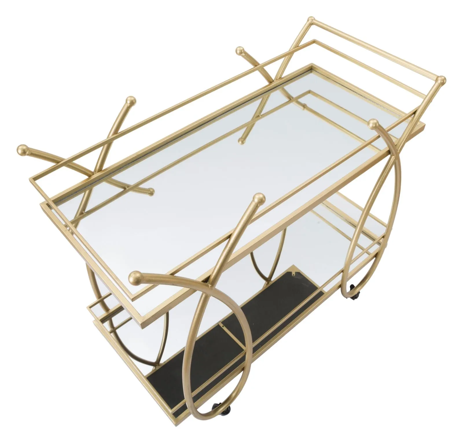 Carrello portavivande moderno in metallo colore oro con specchi cm 80x40x75h