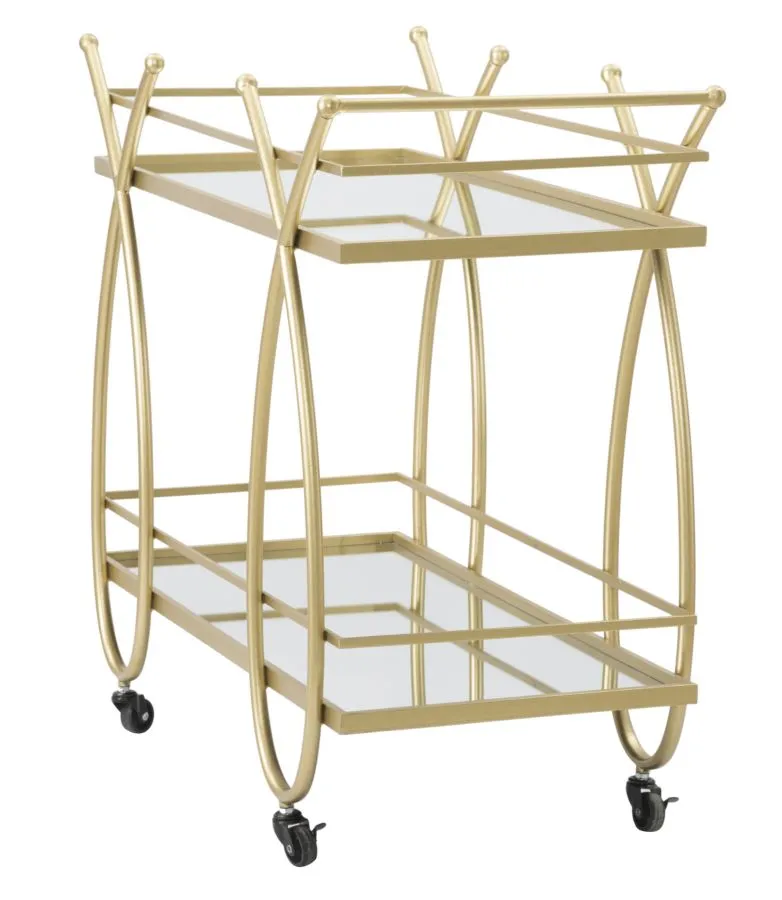 Carrello portavivande moderno in metallo colore oro con specchi cm 80x40x75h