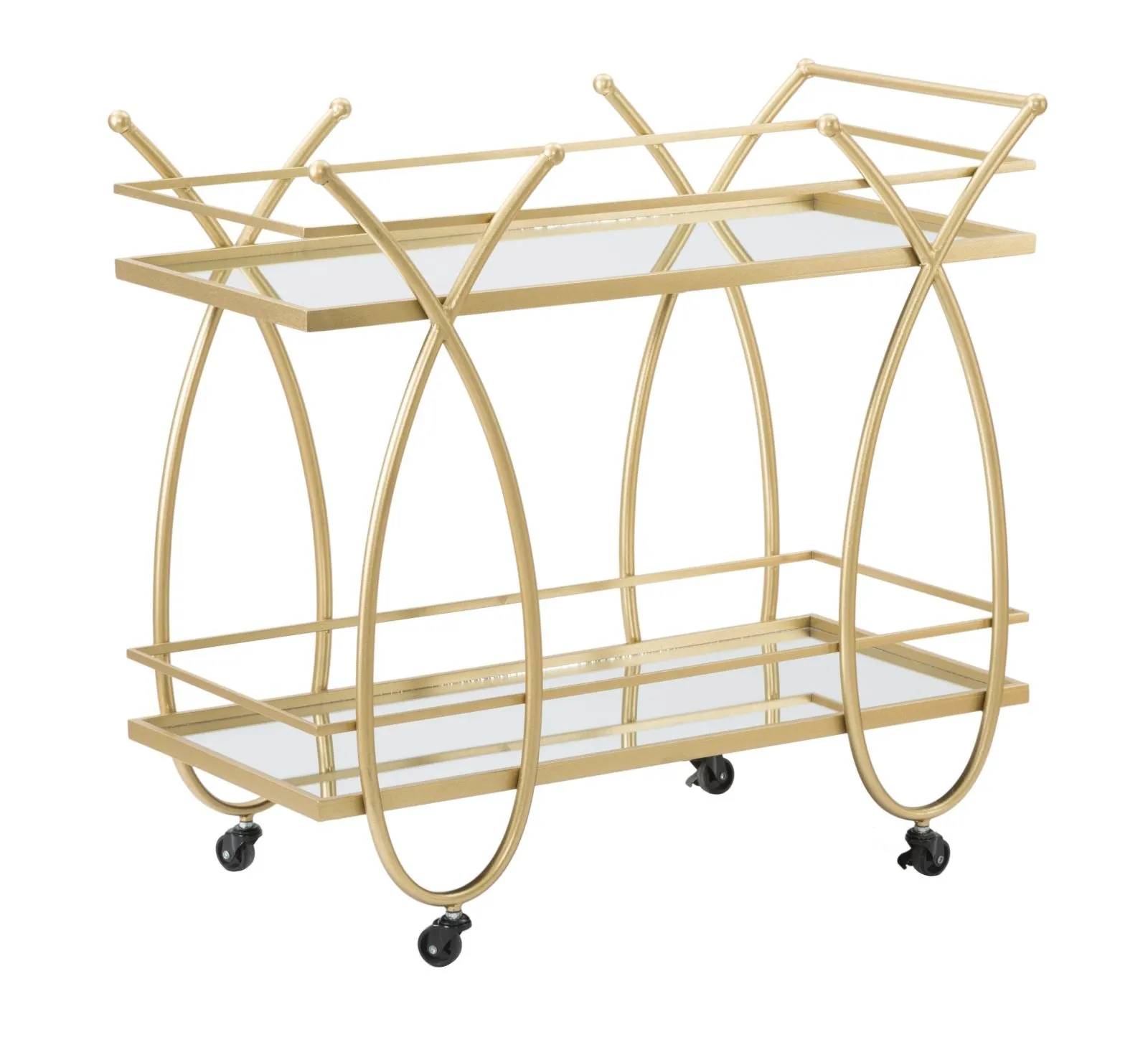 Carrello portavivande moderno in metallo colore oro con specchi cm 80x40x75h