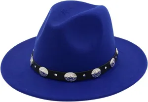 Classic Western Cowboy & Cowgirl Hat Felt Wide Brim Women Men Fedora Hats Decoration with Western Belt Bukle