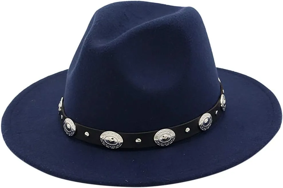 Classic Western Cowboy & Cowgirl Hat Felt Wide Brim Women Men Fedora Hats Decoration with Western Belt Bukle