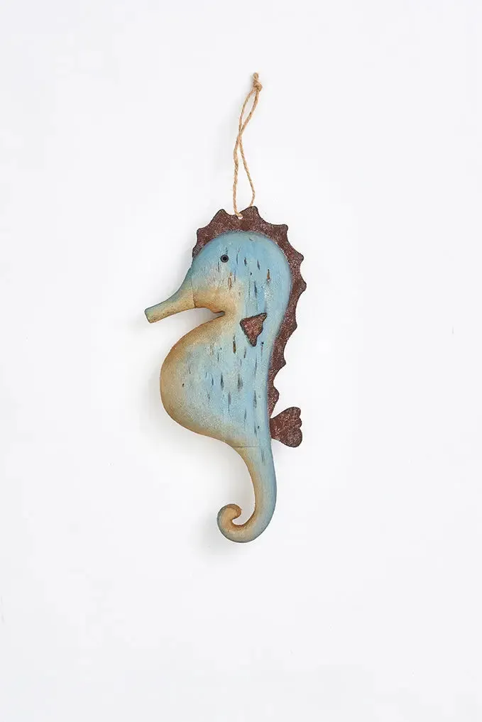 Colgante caballito de mar en madera y metal