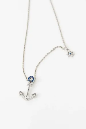 Collar o cadena en plata de ley 925 con colgante ancla y detalle timón