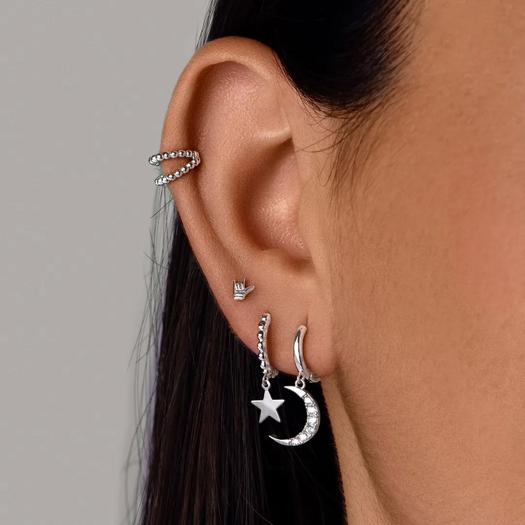 Crescent Moon Spark Silver Earrings