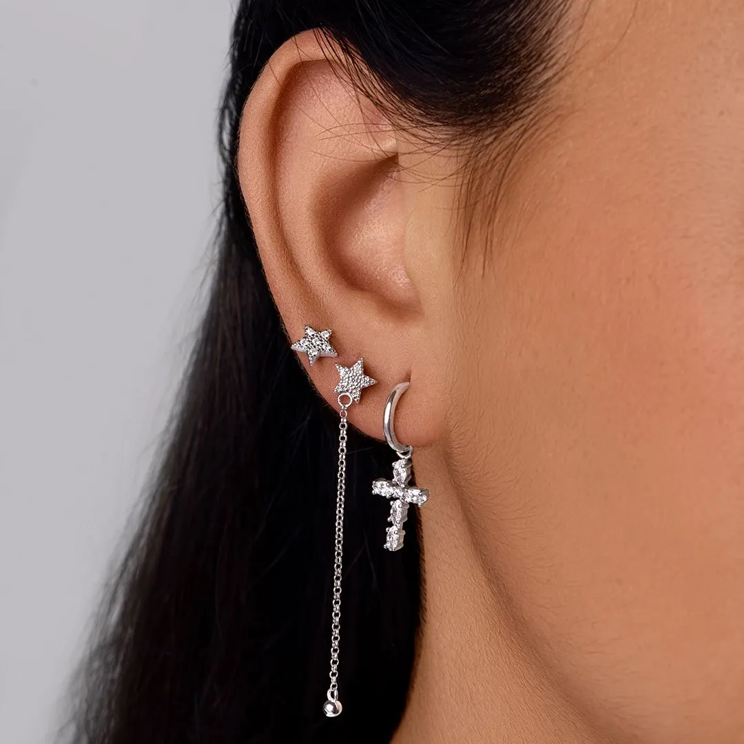 Cross Marquise Silver Earrings