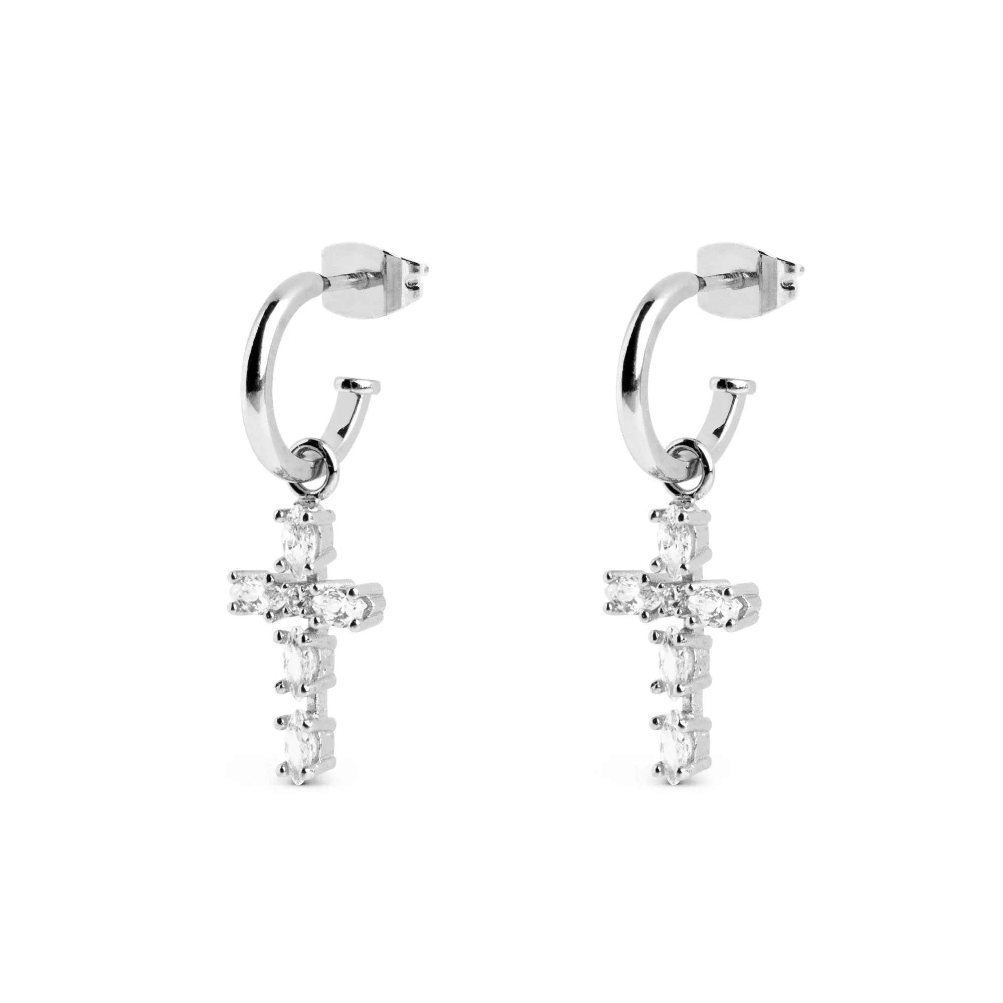 Cross Marquise Silver Earrings
