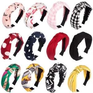 Cubaco 12 Pack Knotted Headbands - Boho Turban Headwraps With Bowknots, Wide Elastic Hair Accessories for Women
