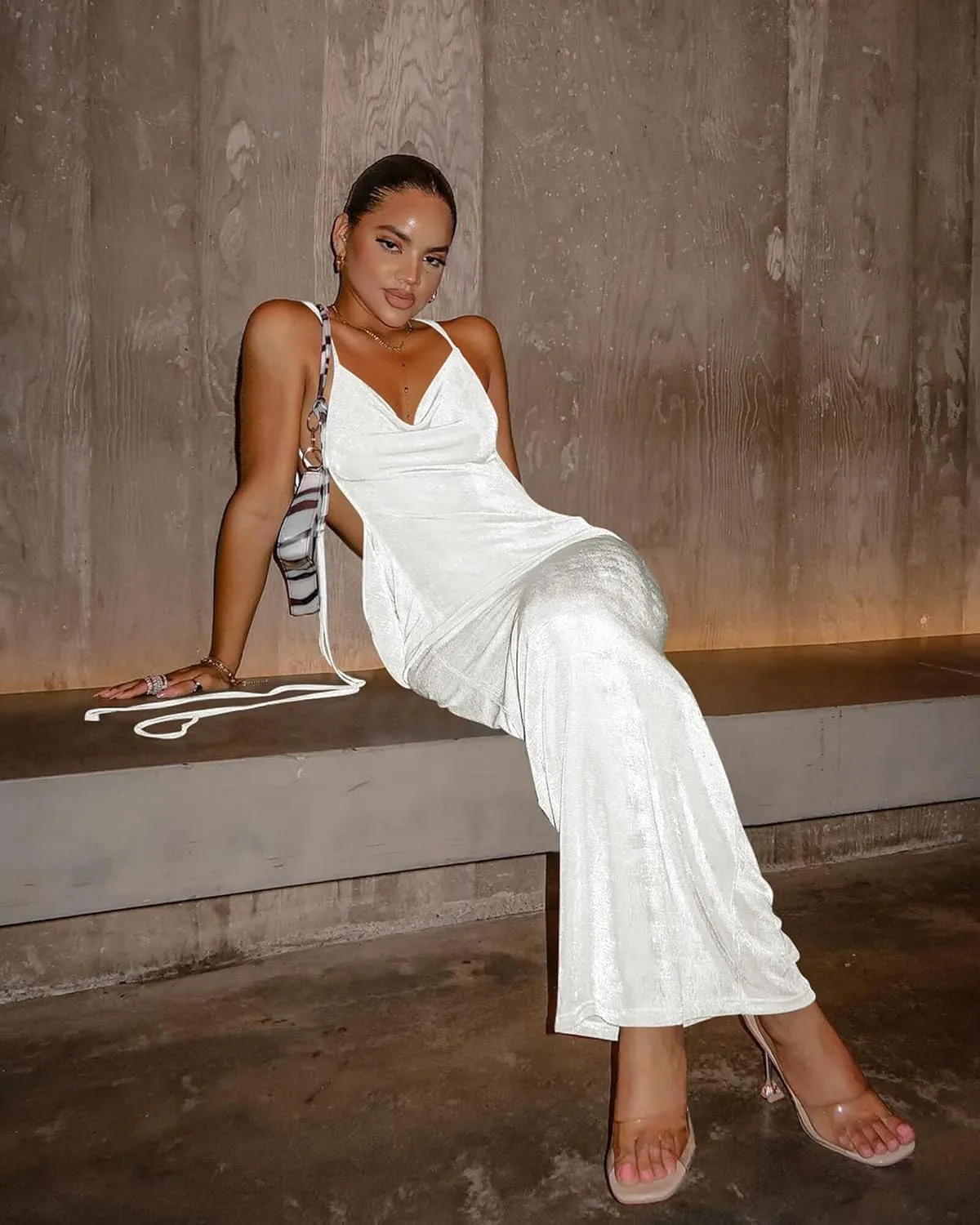 Doweha Women Backless Cowl Neck Cocktail Going Out Dress Halter Slip Long Semi Formal Party 2025 Spring Summer Maxi Dress