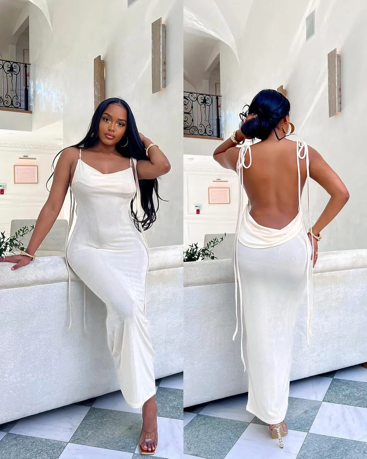 Doweha Women Backless Cowl Neck Cocktail Going Out Dress Halter Slip Long Semi Formal Party 2025 Spring Summer Maxi Dress