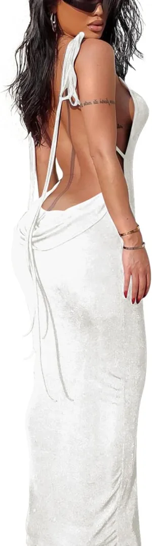 Doweha Women Backless Cowl Neck Cocktail Going Out Dress Halter Slip Long Semi Formal Party 2025 Spring Summer Maxi Dress