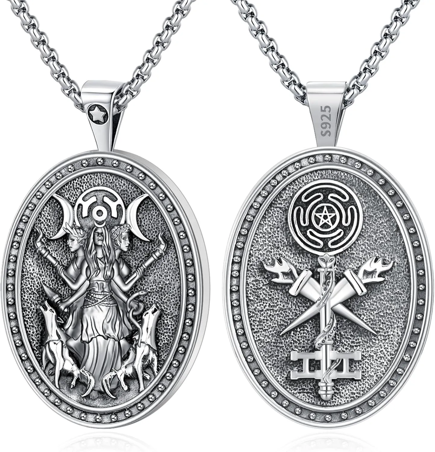 Eusense Nudo De Bruja Plata 925 Original Witches Knot Necklace Tetragrammaton Hecate Triple Moon Goddess Lilith Jewelry Pentagram Pendant for Women Men