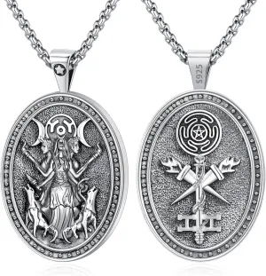 Eusense Nudo De Bruja Plata 925 Original Witches Knot Necklace Tetragrammaton Hecate Triple Moon Goddess Lilith Jewelry Pentagram Pendant for Women Men