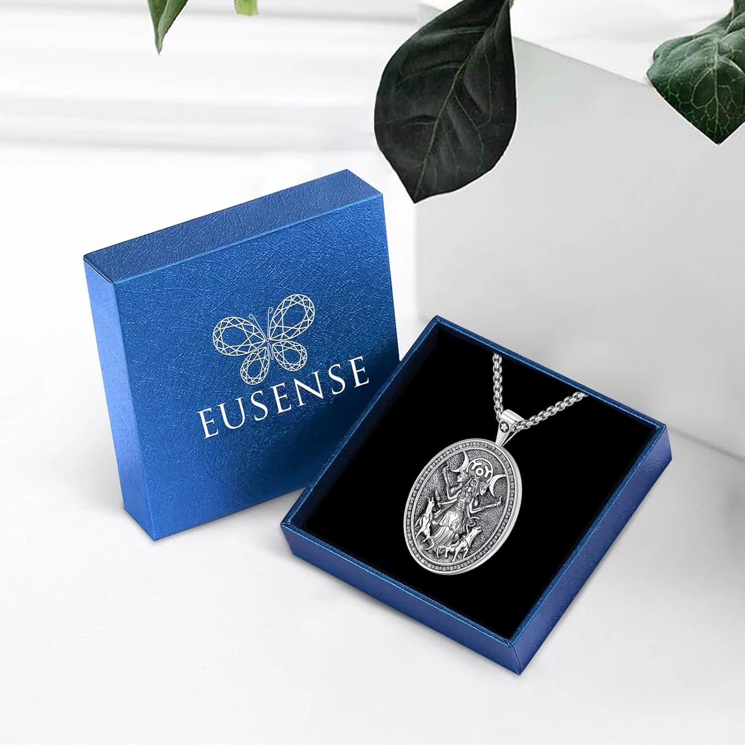 Eusense Nudo De Bruja Plata 925 Original Witches Knot Necklace Tetragrammaton Hecate Triple Moon Goddess Lilith Jewelry Pentagram Pendant for Women Men
