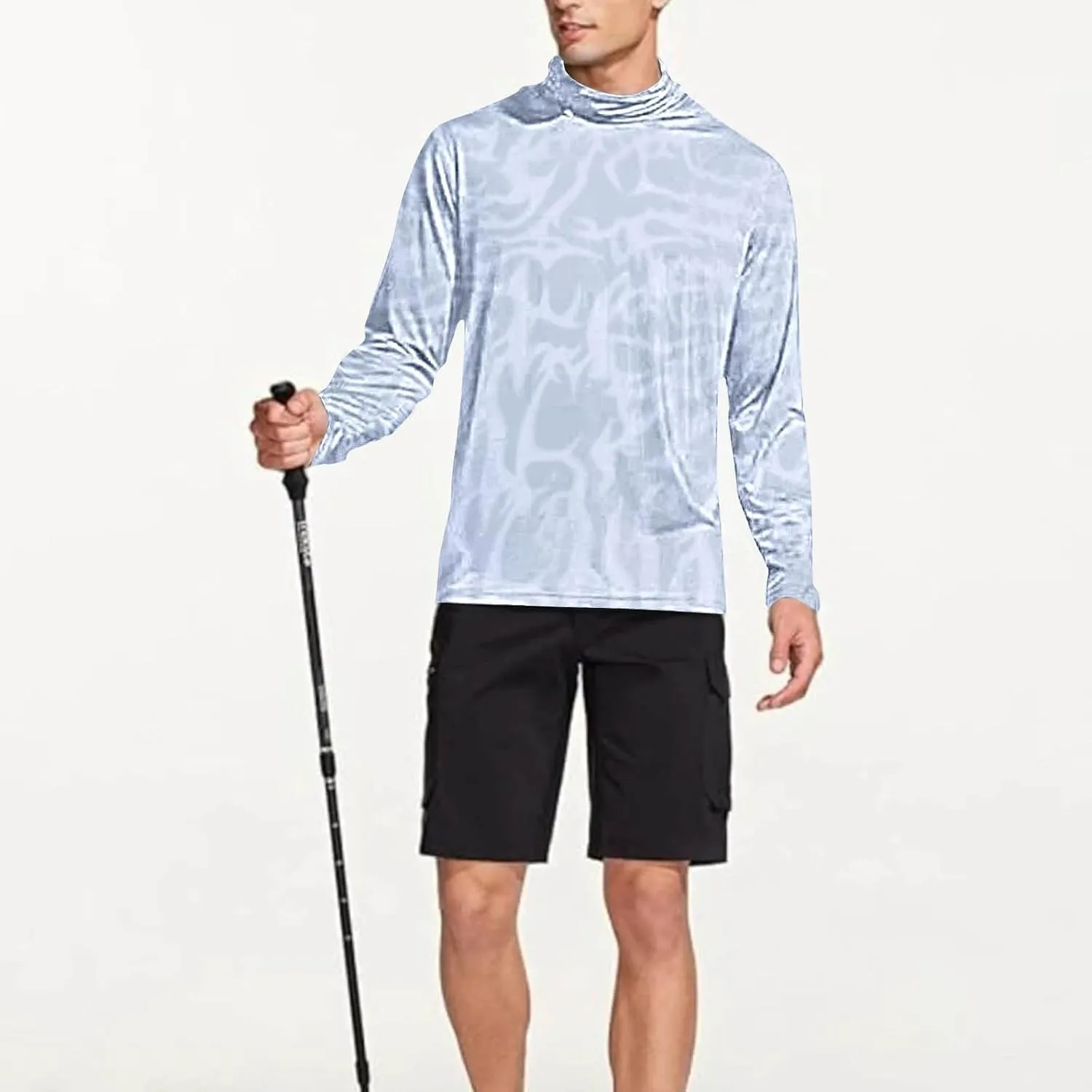 Fishing Shirts for Men UPF 50  Sun Protection Hooded Shirt with Mask Rash Guard Long Sleeve Hiking Cooling Blouses