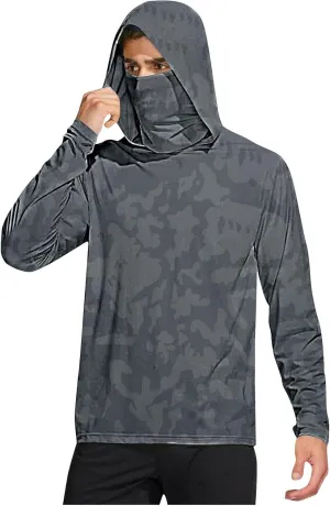 Fishing Shirts for Men UPF 50  Sun Protection Hooded Shirt with Mask Rash Guard Long Sleeve Hiking Cooling Blouses