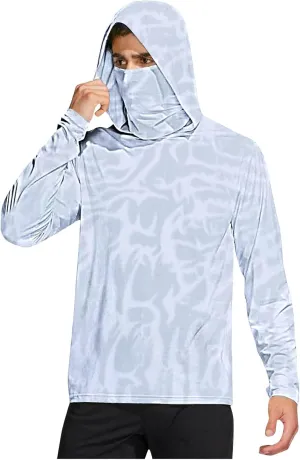 Fishing Shirts for Men UPF 50  Sun Protection Hooded Shirt with Mask Rash Guard Long Sleeve Hiking Cooling Blouses