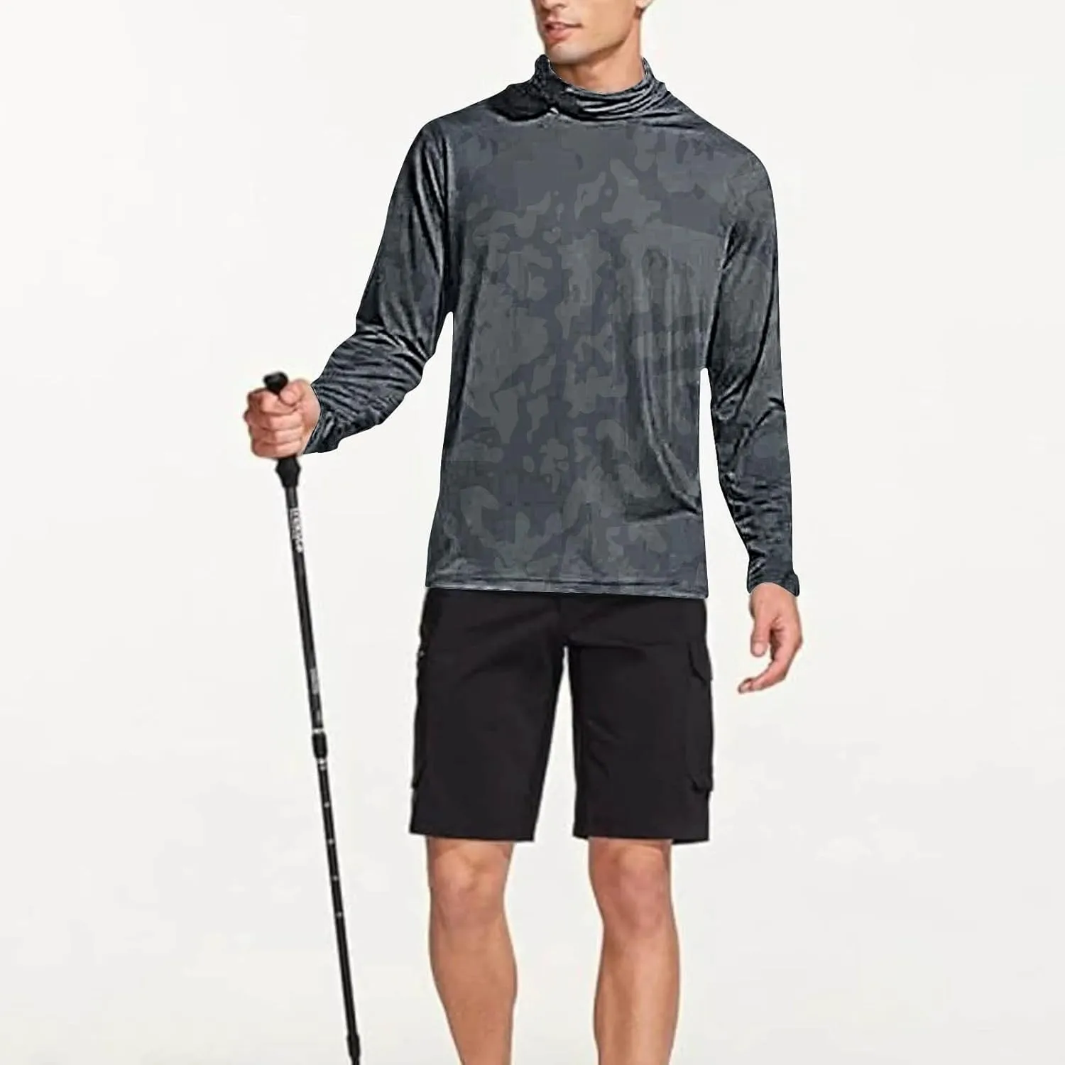 Fishing Shirts for Men UPF 50  Sun Protection Hooded Shirt with Mask Rash Guard Long Sleeve Hiking Cooling Blouses