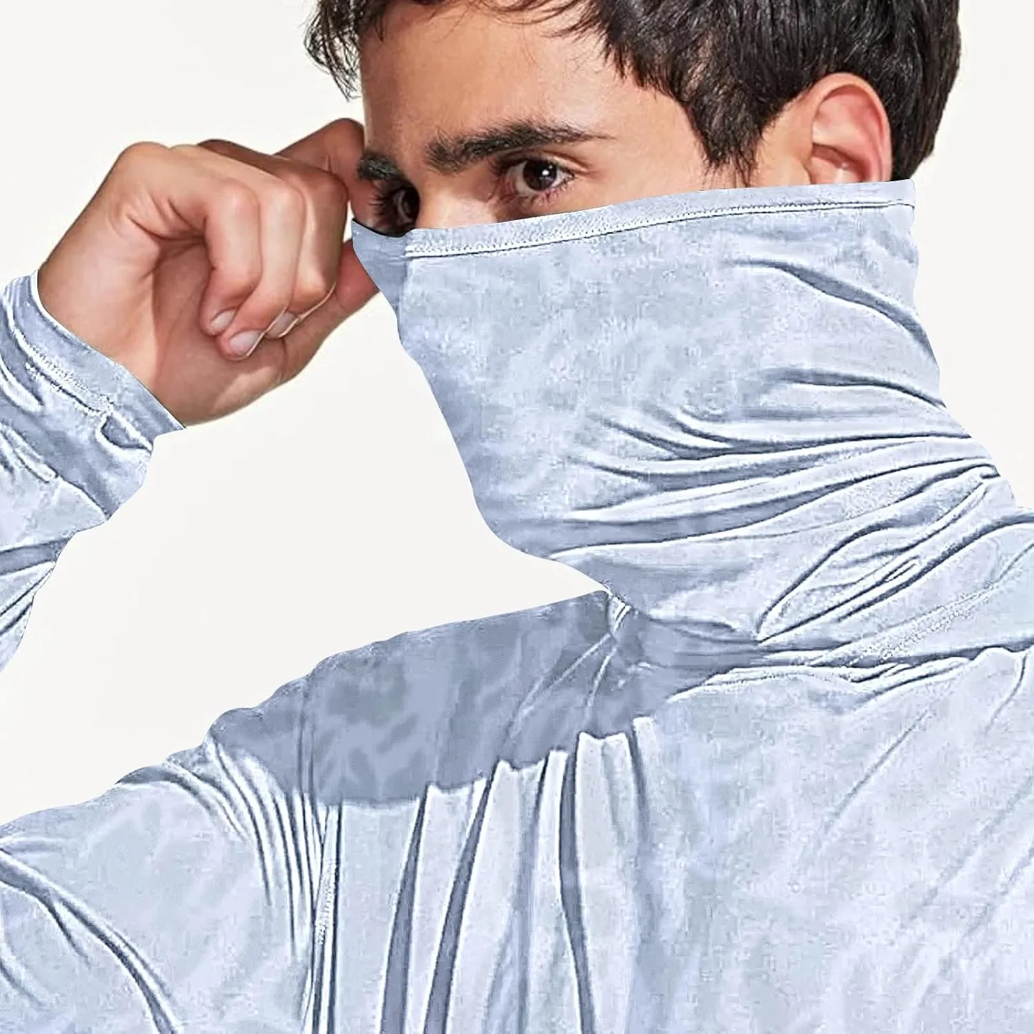 Fishing Shirts for Men UPF 50  Sun Protection Hooded Shirt with Mask Rash Guard Long Sleeve Hiking Cooling Blouses