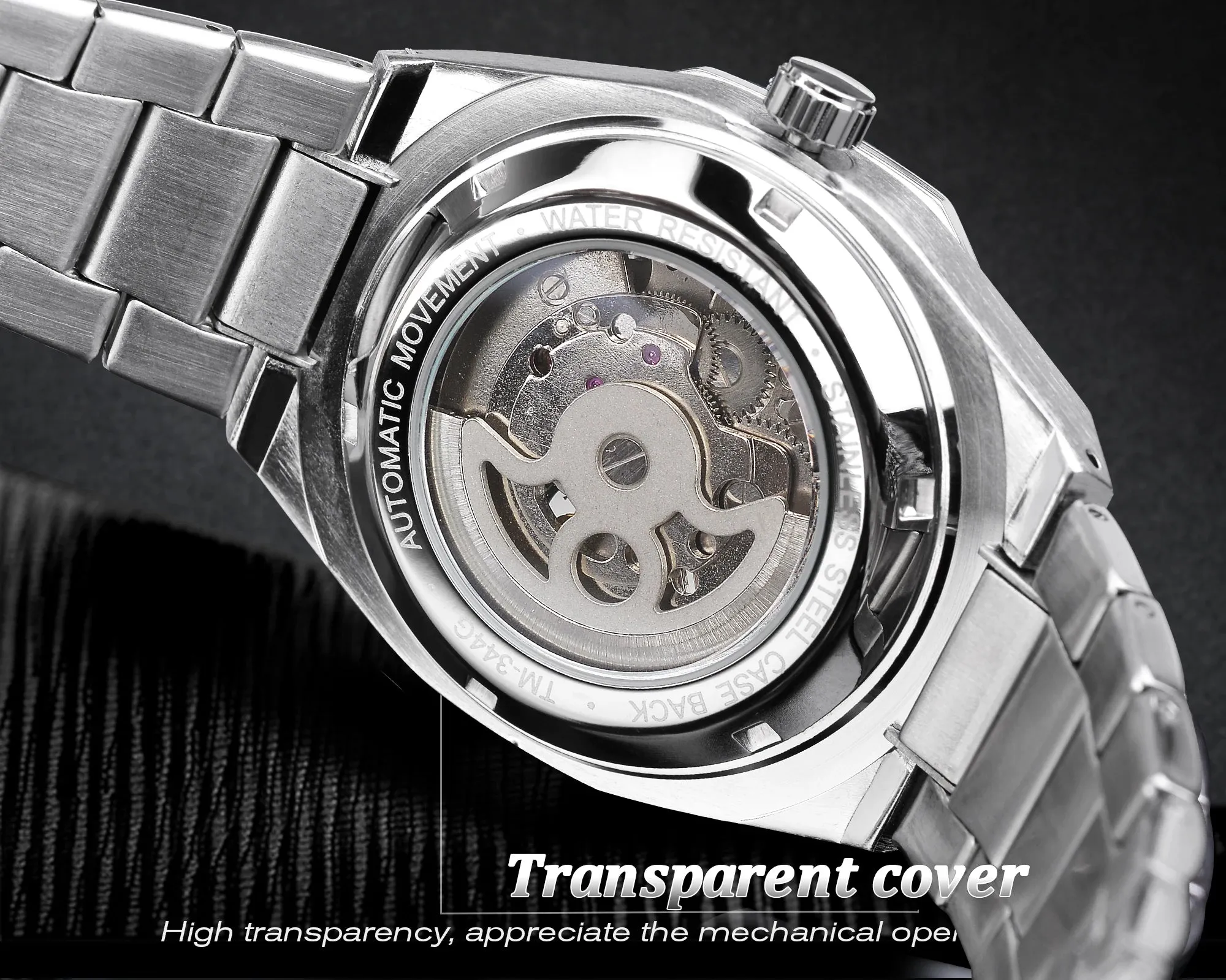 Forsining relógio automático casual 3d diamante esqueleto oco relógios de pul