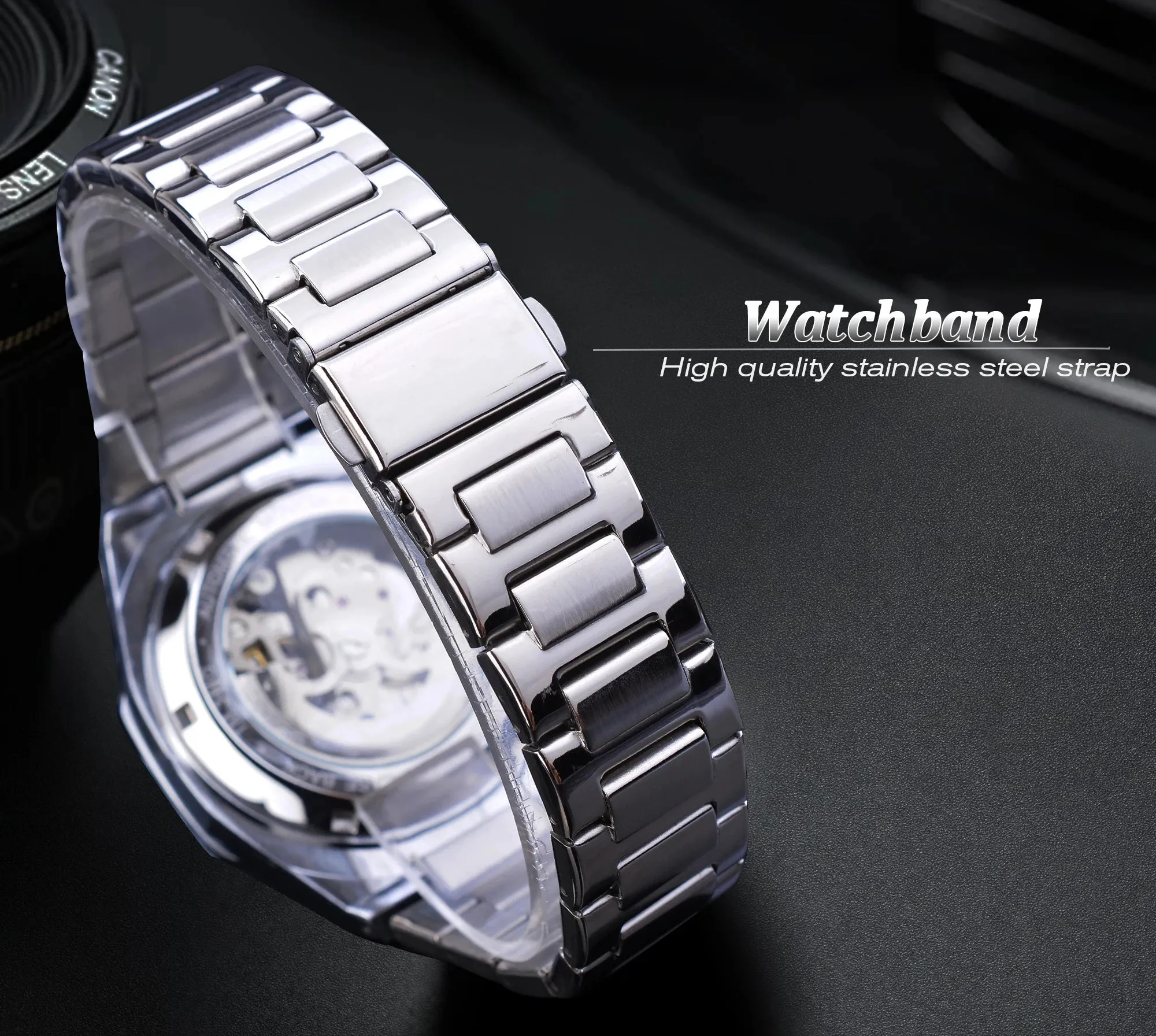 Forsining relógio automático casual 3d diamante esqueleto oco relógios de pul