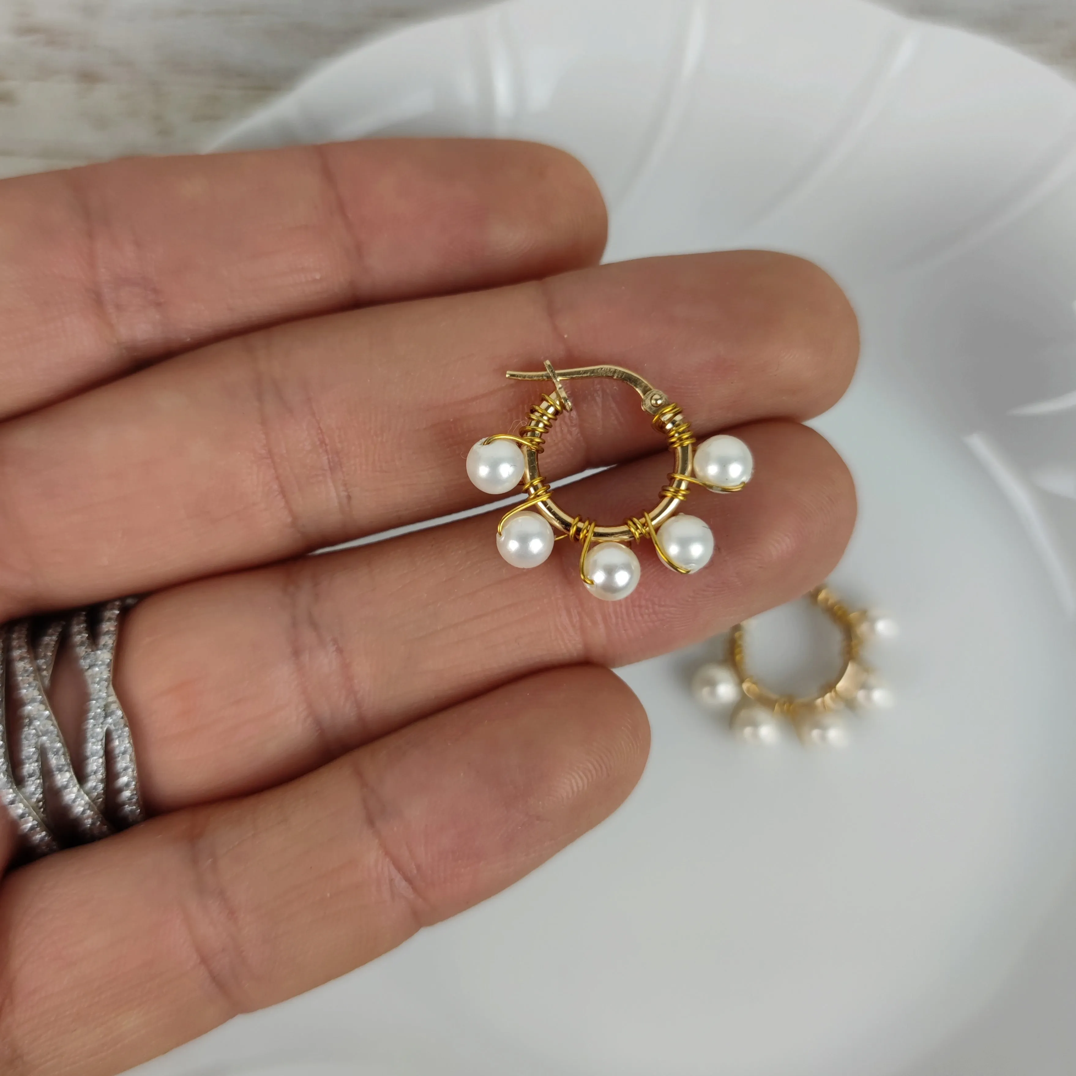 FRANCI Cerchi Hoops mini argento 925 bagno oro e perle