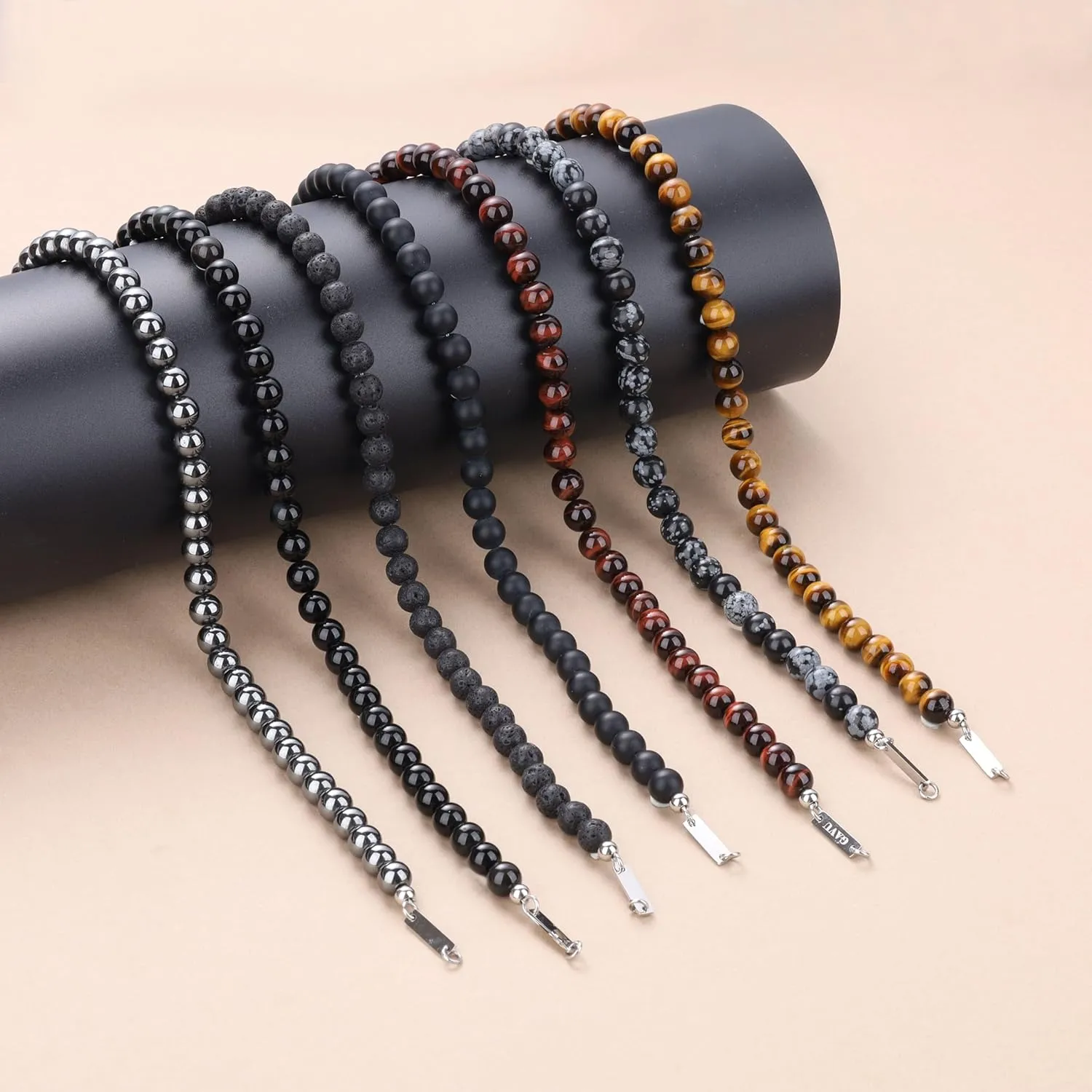 GAVU 8mm Semi-Precious Gemstone Beaded Necklace for Men, Healing Crystal Necklaces for Men