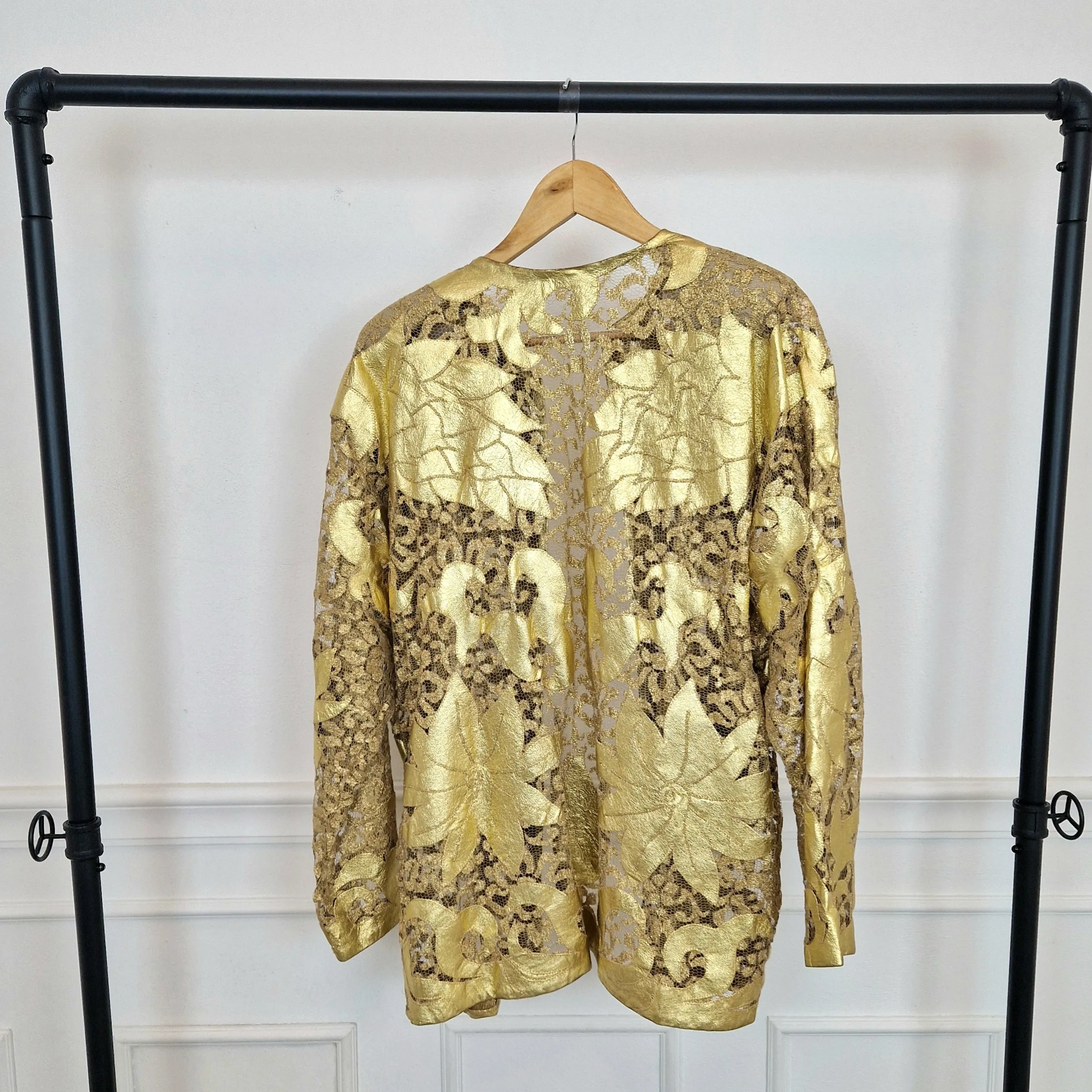 Giacca vintage pelle e pizzo oro