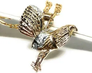 Gold Plated Tri-Color Chicken Rooster Pendant Necklace Figaro 26" Gallo Medalla Oro Laminado
